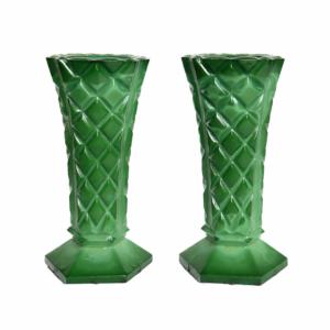 Green Malachite Bohemian Glass Vases
