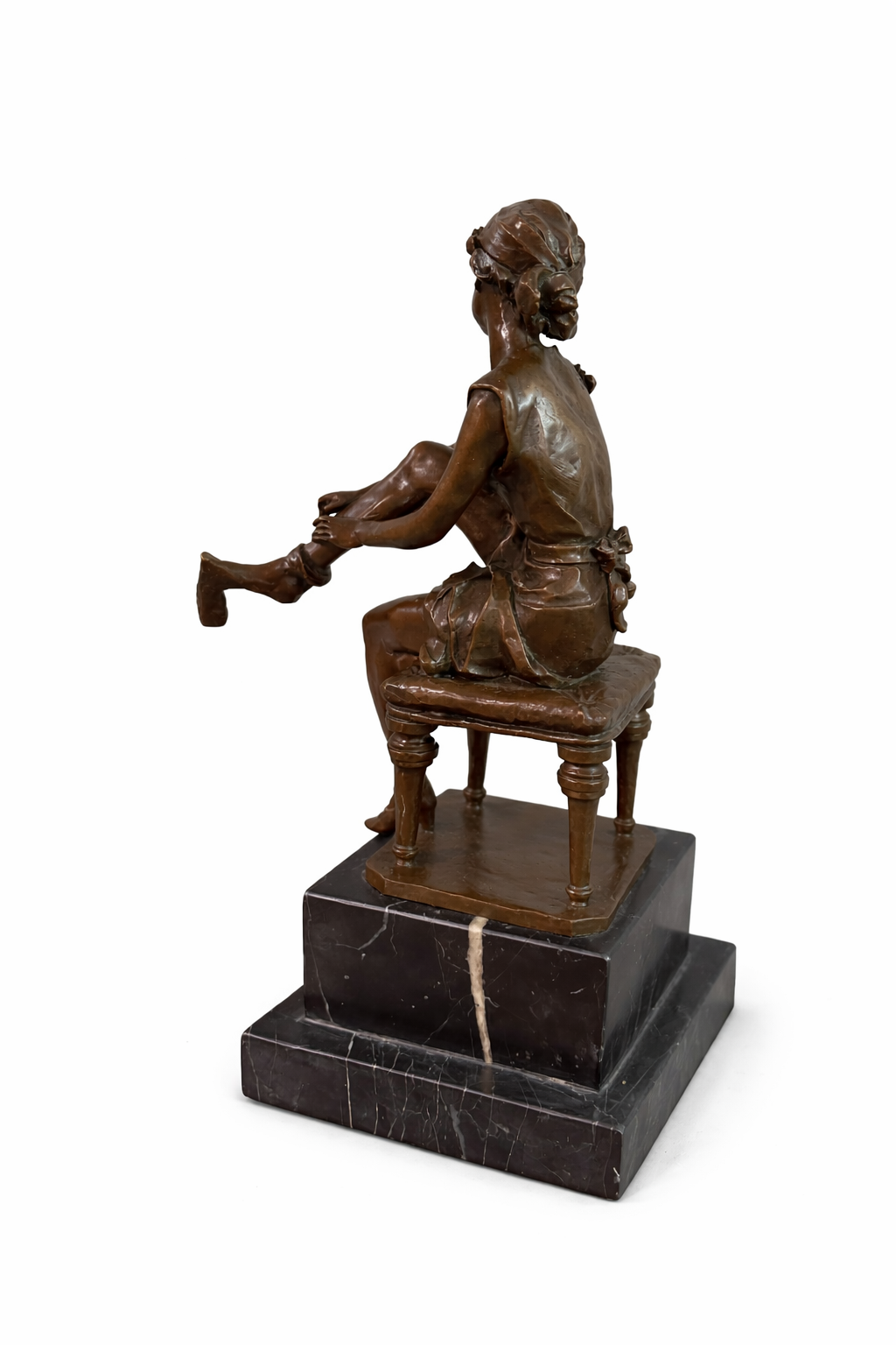Bronze sculpture of female putting on stockings by Gori - Image 4
