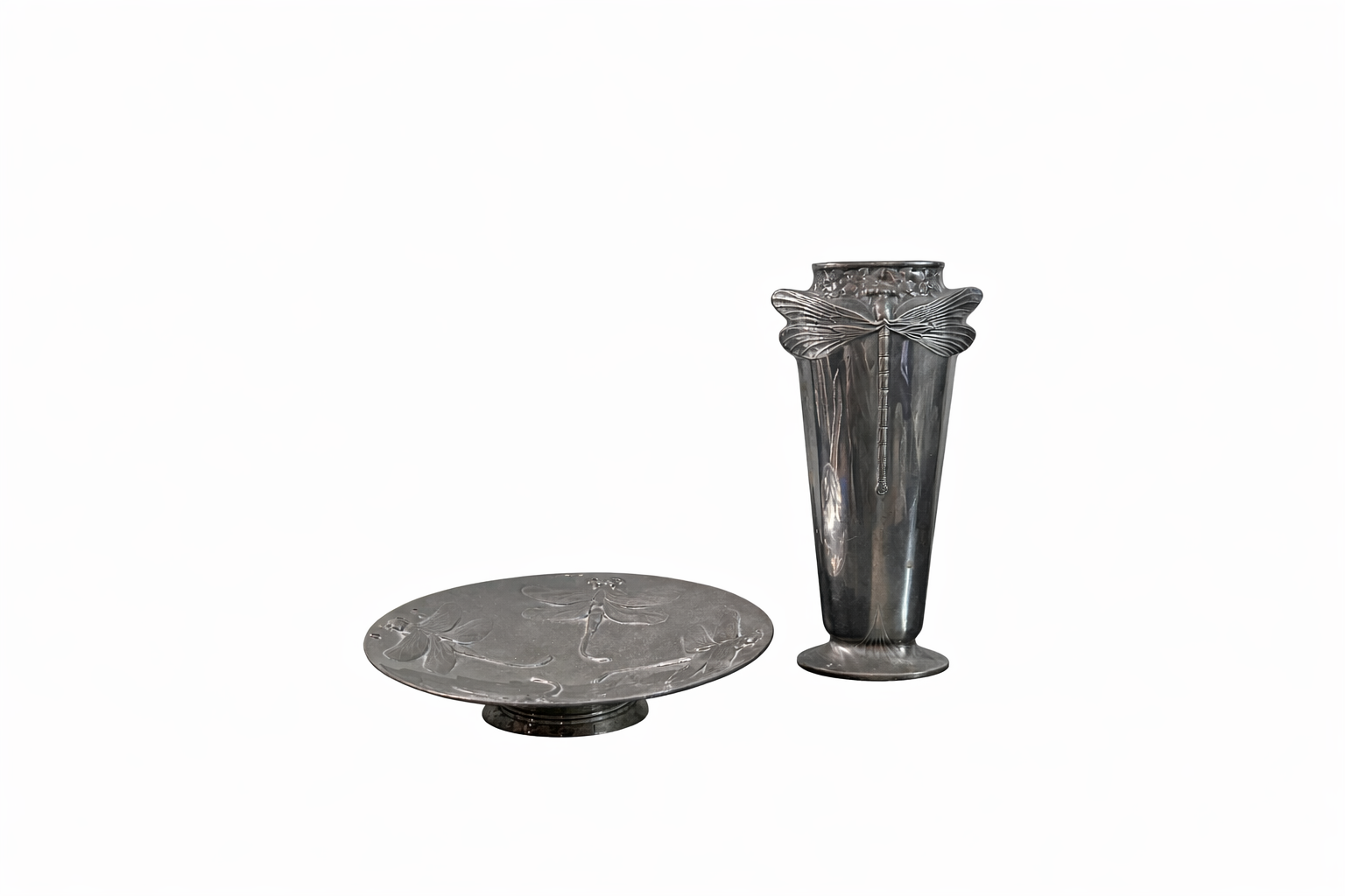 Christofle Silver-Plated Dragonfly "Libellule”Vase with Tray set
