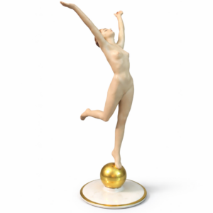 HUTSCHENREUTHER Porcelain figurine of Nude Woman on Gold Ball