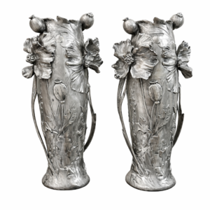 Pair of Art Nouveau figural vases with poppy decoration